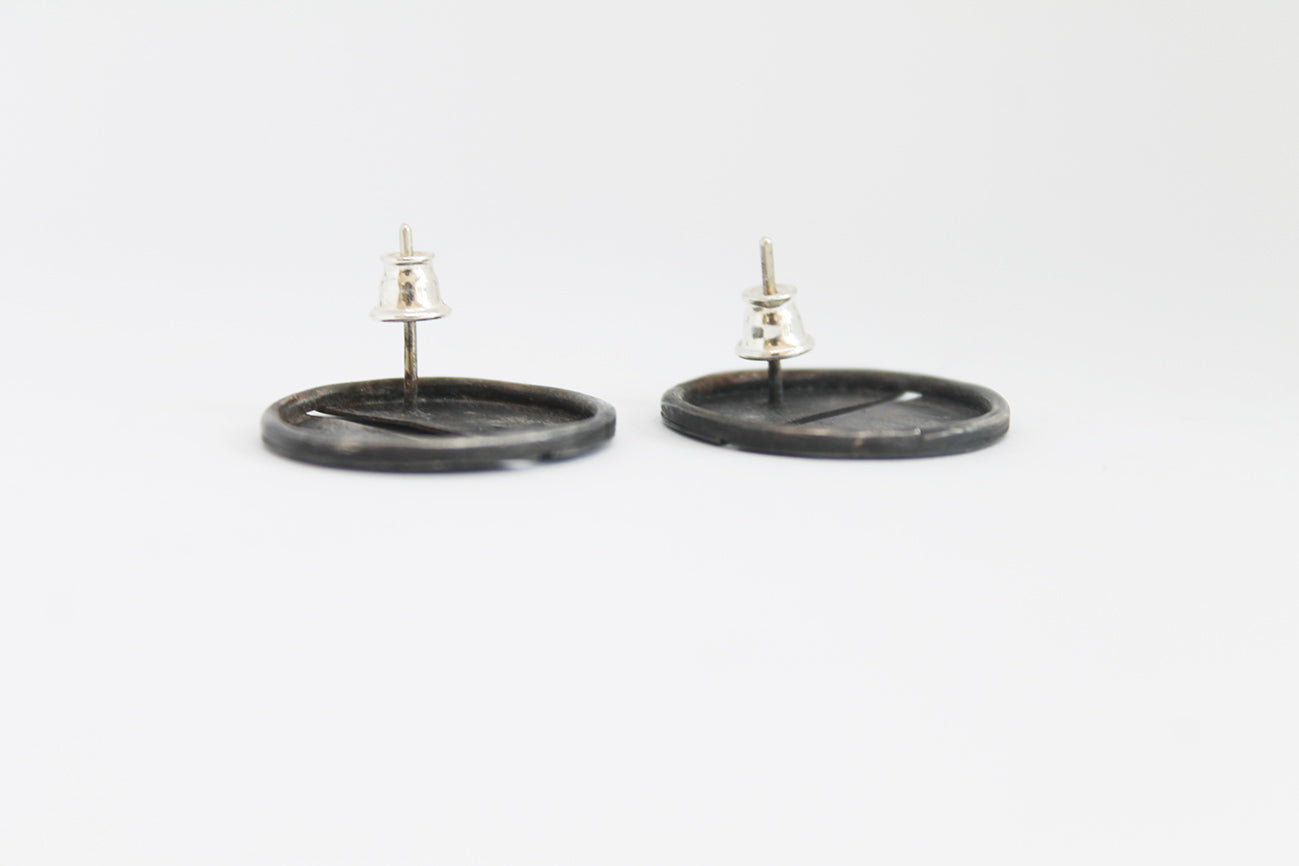 Black silver unique earrings