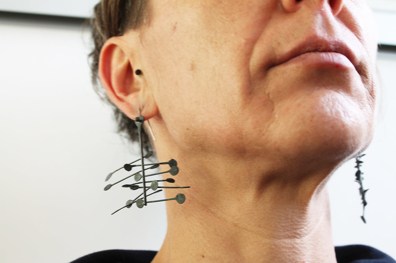 Big Bold Silver dangle earrings / Black or raw Silver