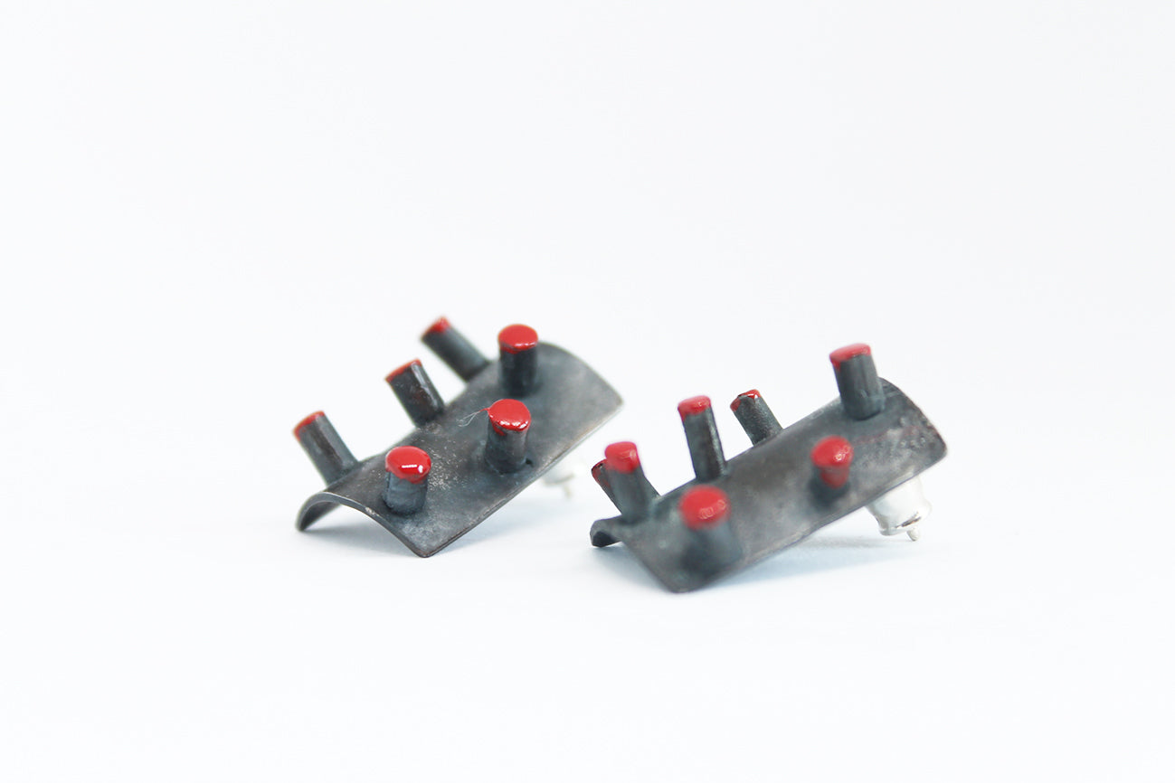 Unique statement silver spike earrings / StrawBerryBerry collection