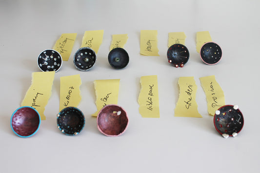 "Kalendarij" / set of 12 unique copper small brooches