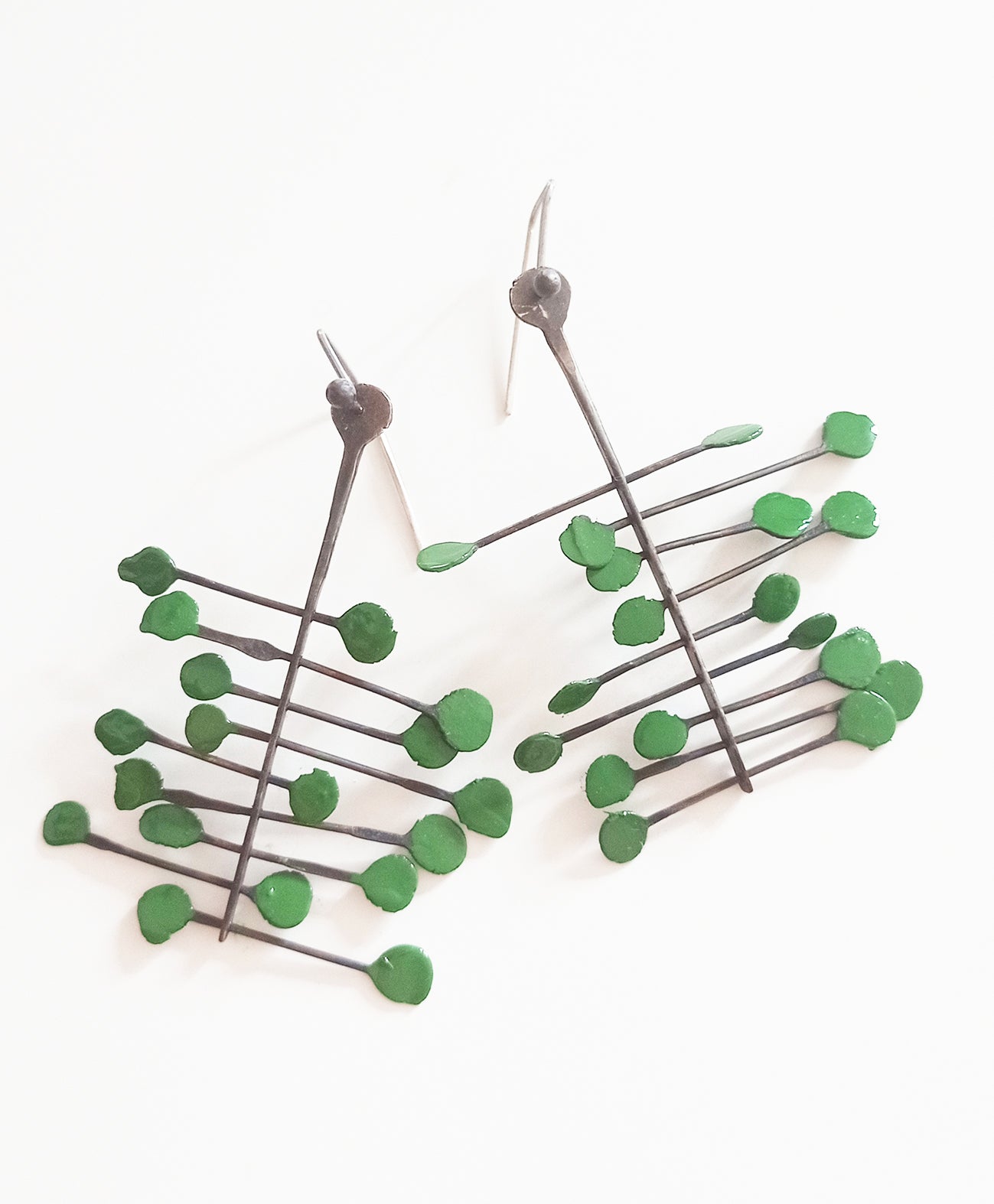 Bold silver earrings / Red, Green or Blue