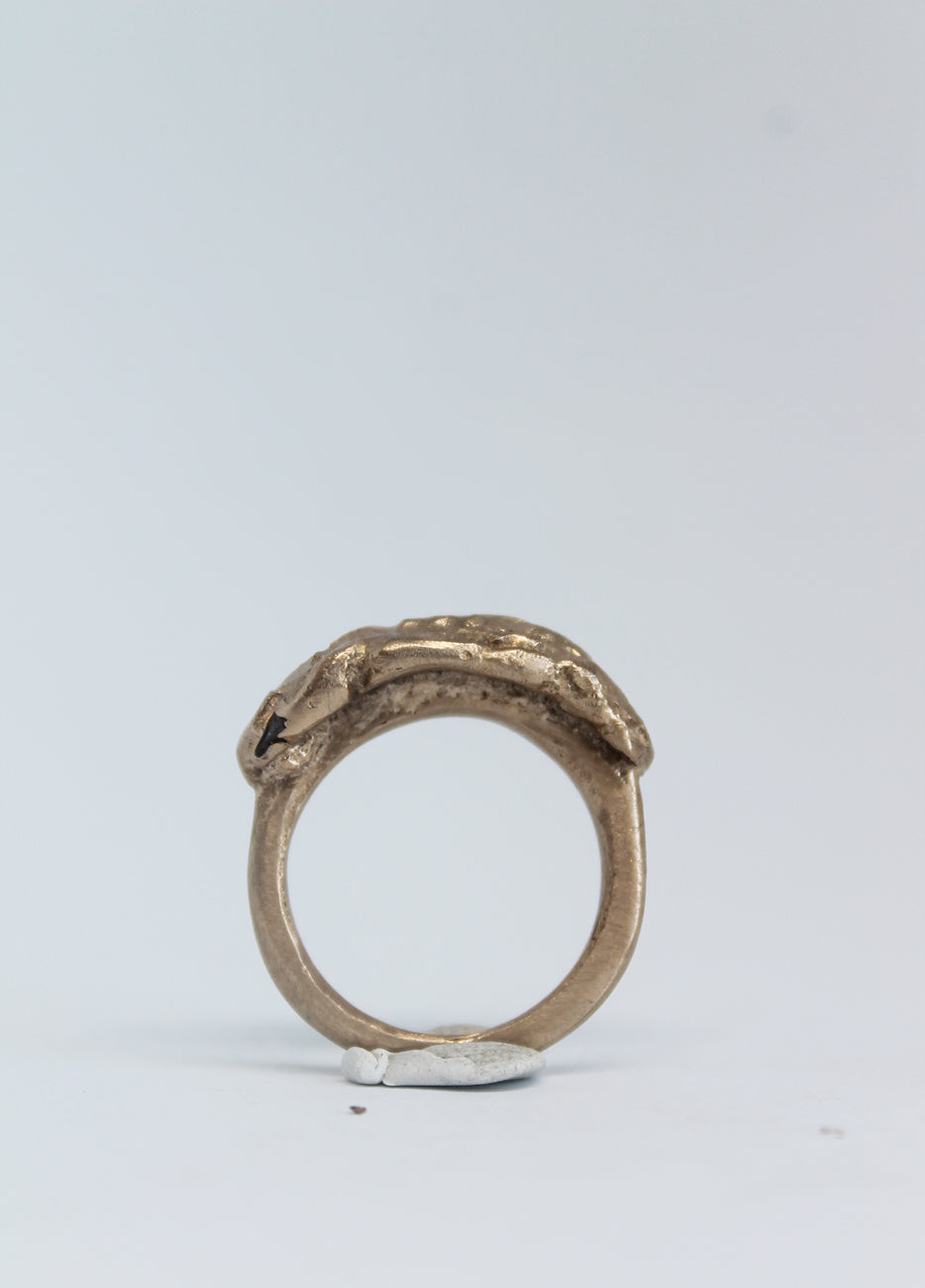 Unique sand cast statement ring in bronze