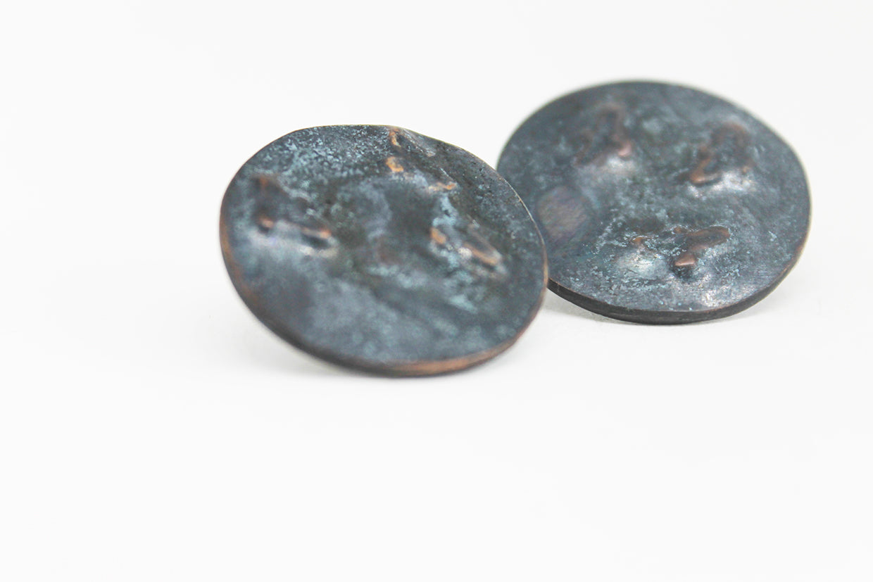 Copper Stud Earrings / Birds