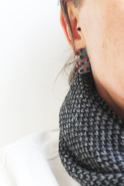 Unique Silver Earrings / Red Spike Jewelry