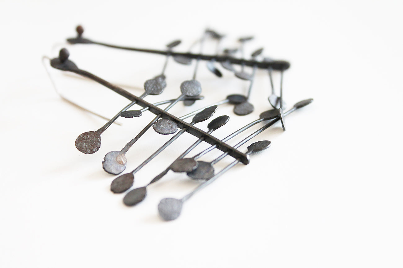 Big Bold Silver dangle earrings / Black or raw Silver