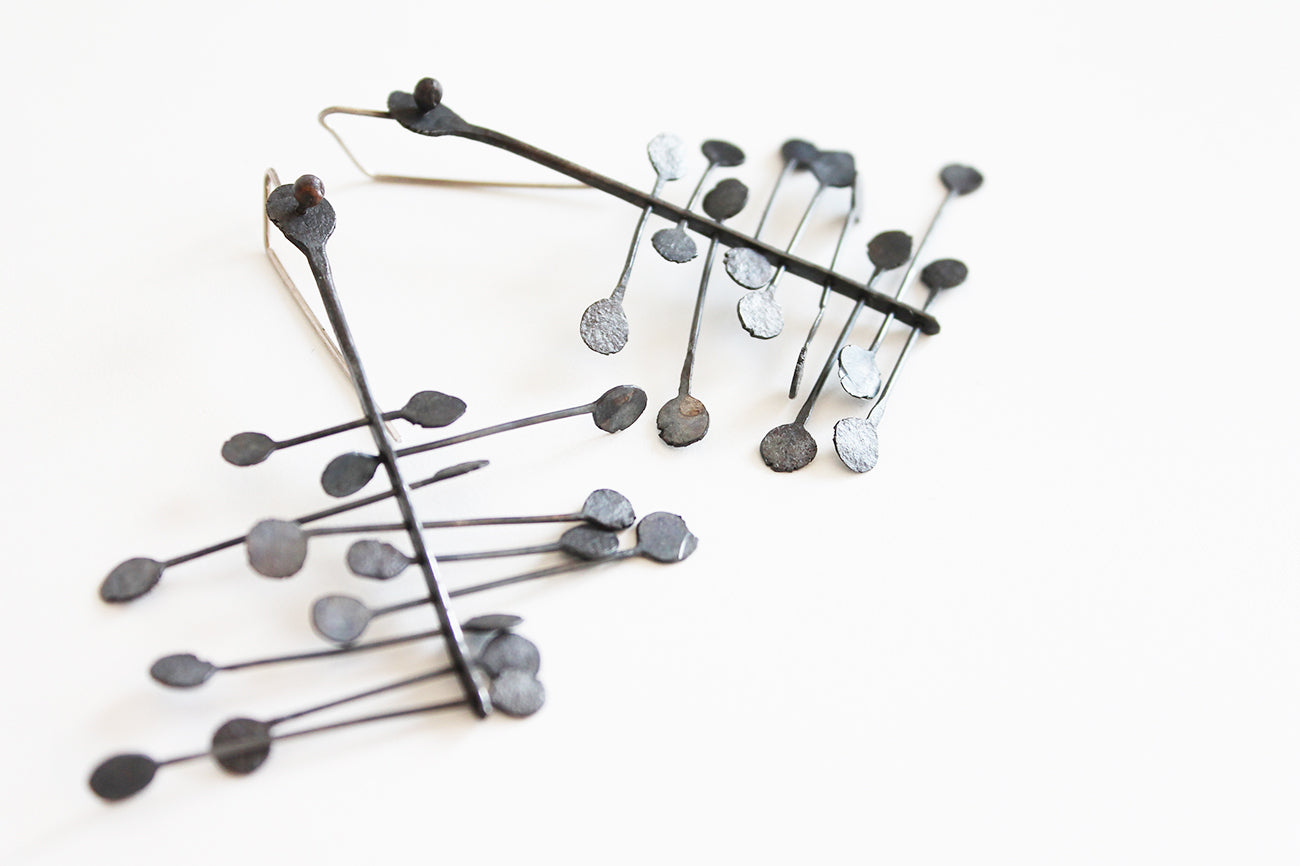 Big Bold Silver dangle earrings / Black or raw Silver