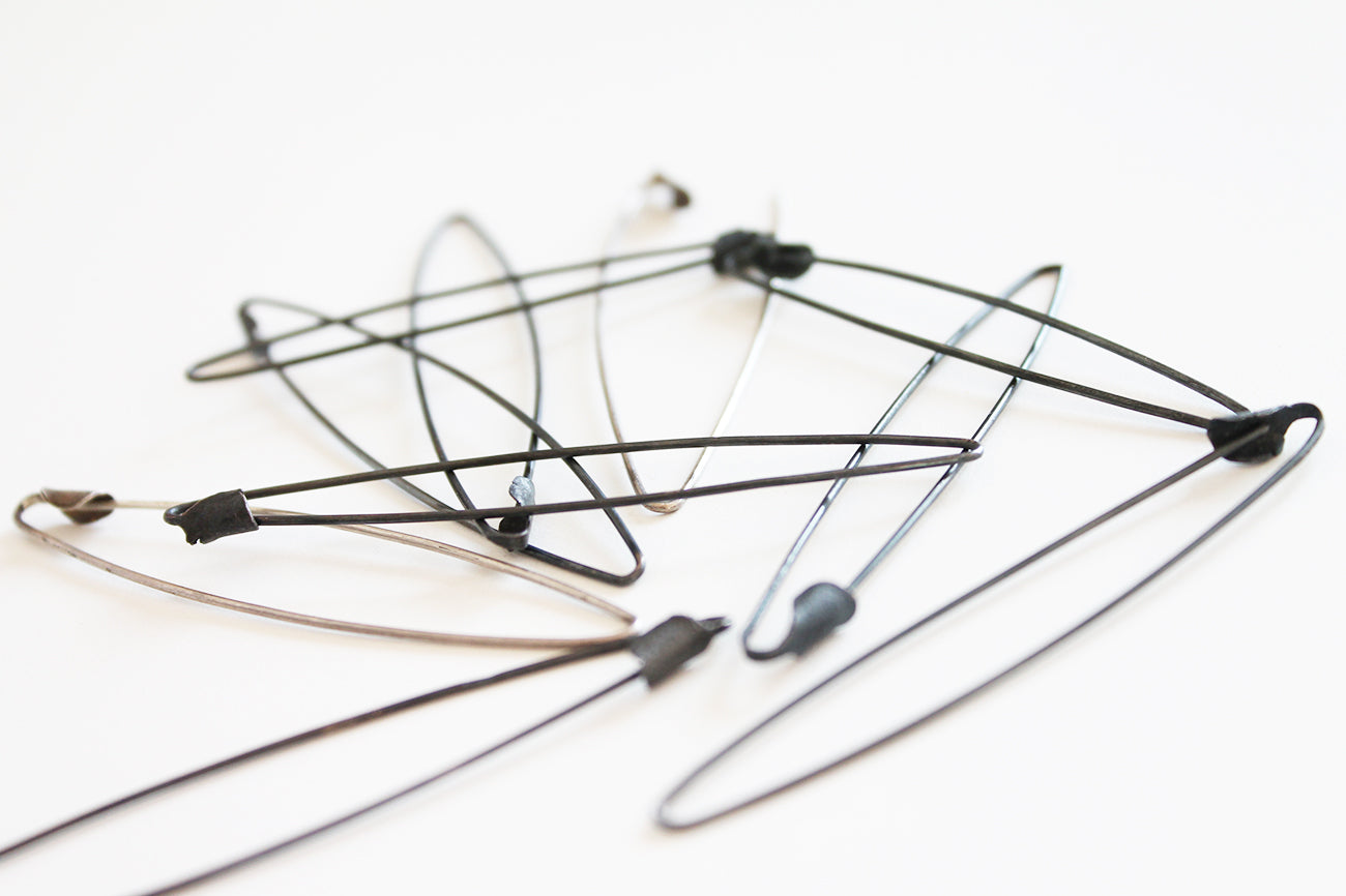 Silver Pins Earrings // raw silver or black silver