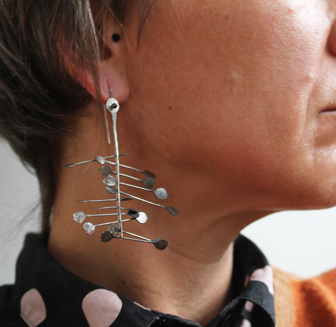Big Bold Silver dangle earrings / Black or raw Silver