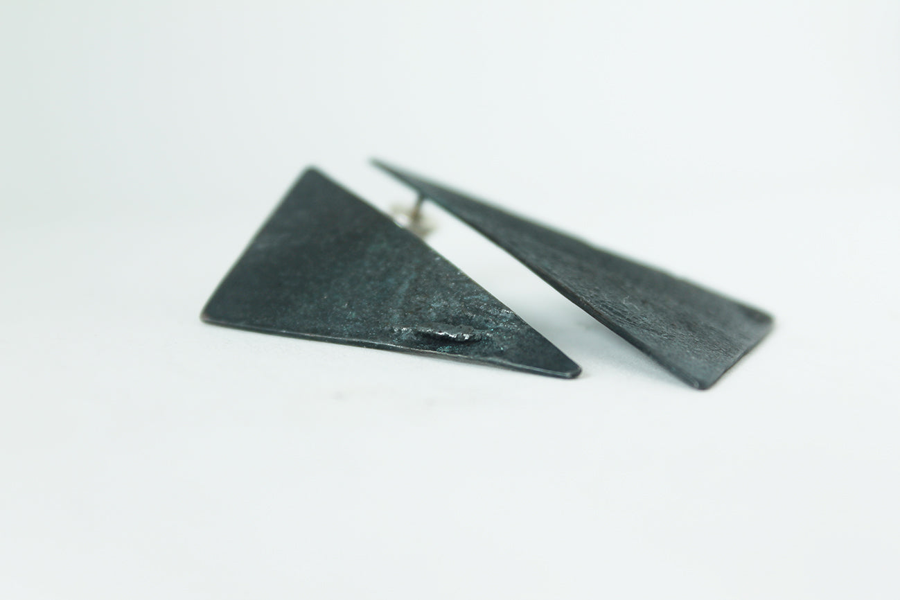 Black silver triangle earrings
