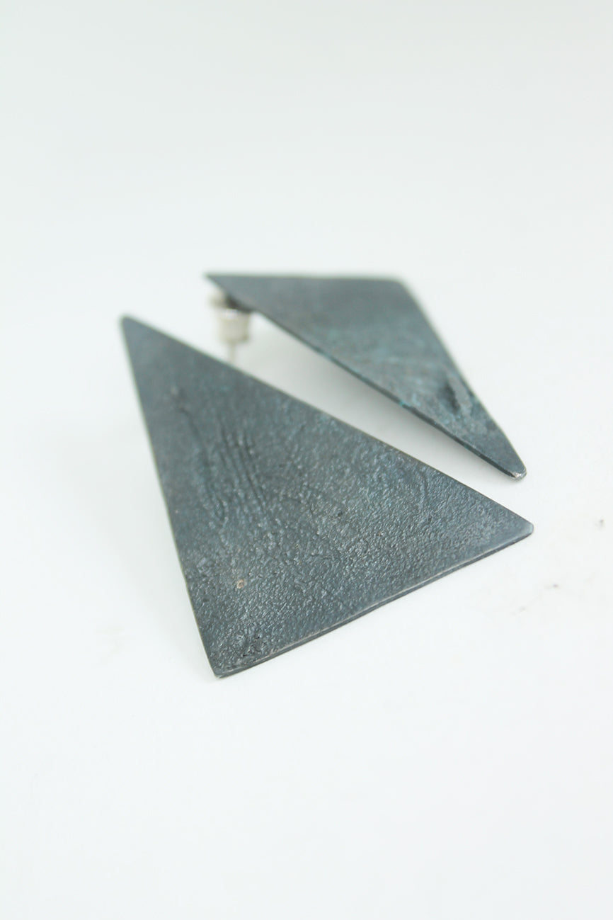 Black silver triangle earrings