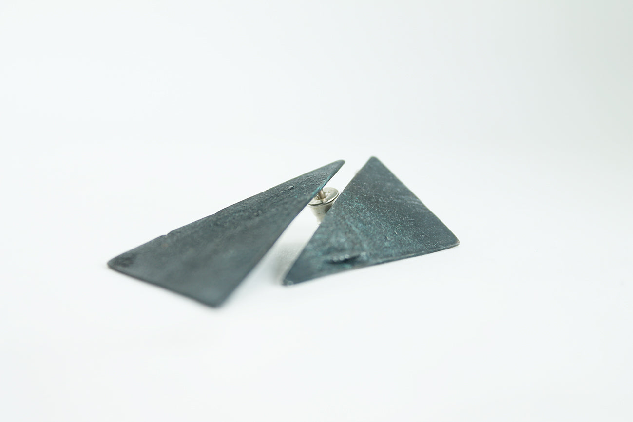 Black silver triangle earrings