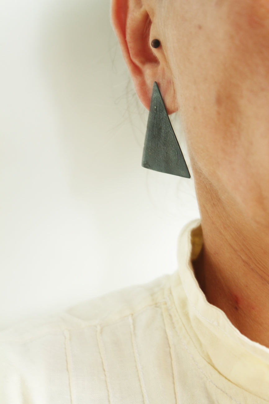 Black silver triangle earrings
