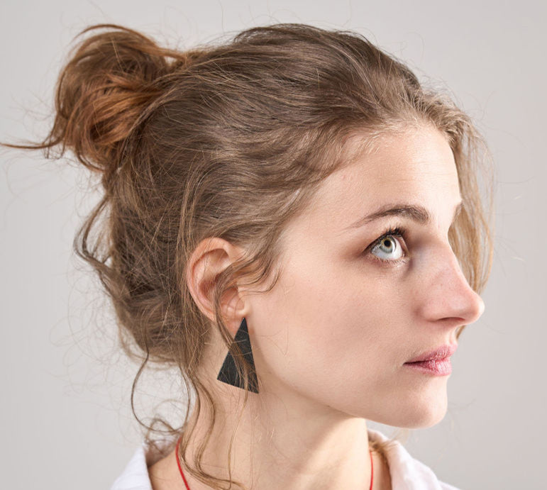 Black silver triangle earrings