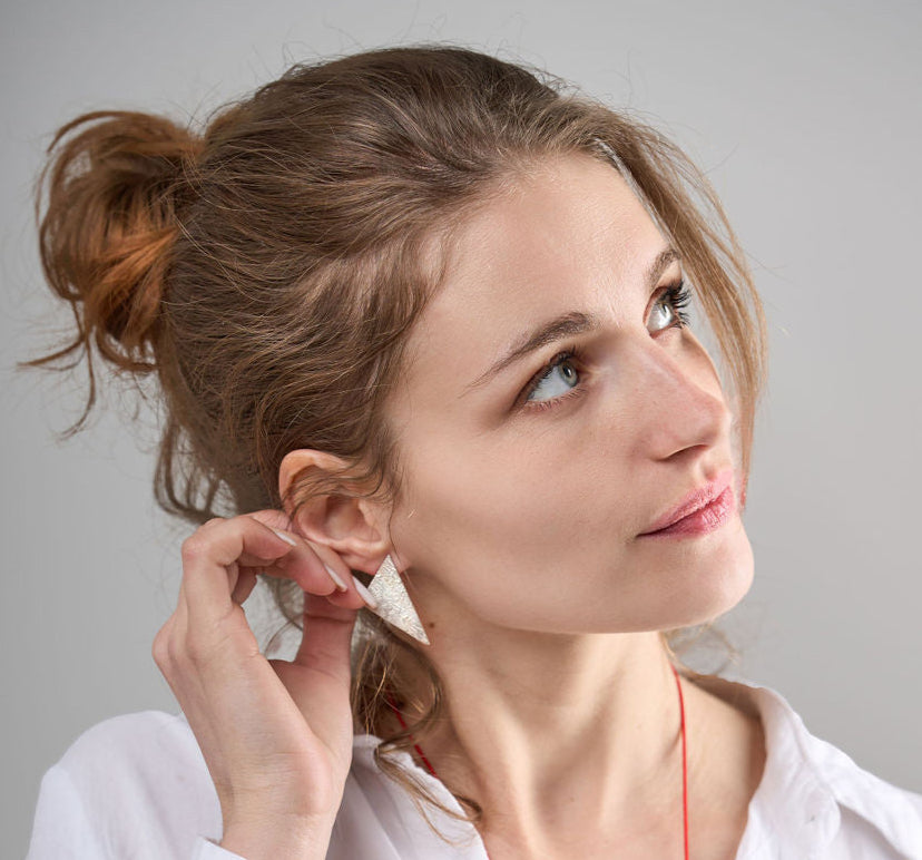 White silver triangle earrings