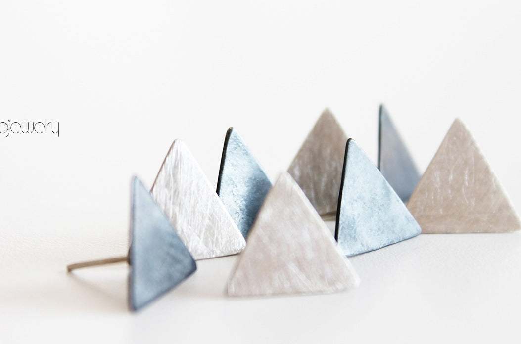 Black silver Triangle Minimal Earrings