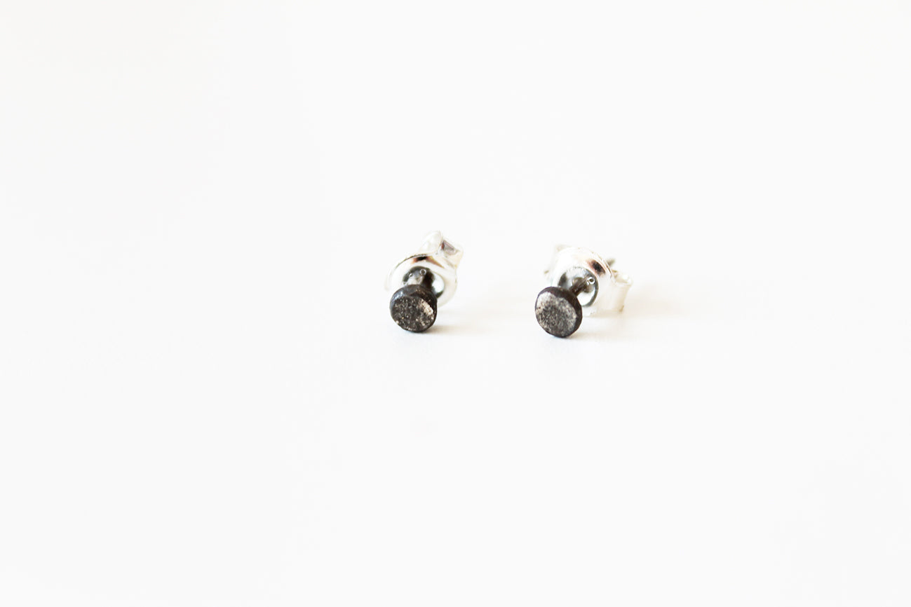 Silver Unisex Small  Black Earrings