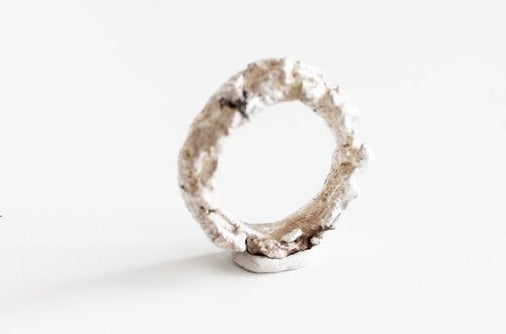 Unique Textured Raw White Silver Ring