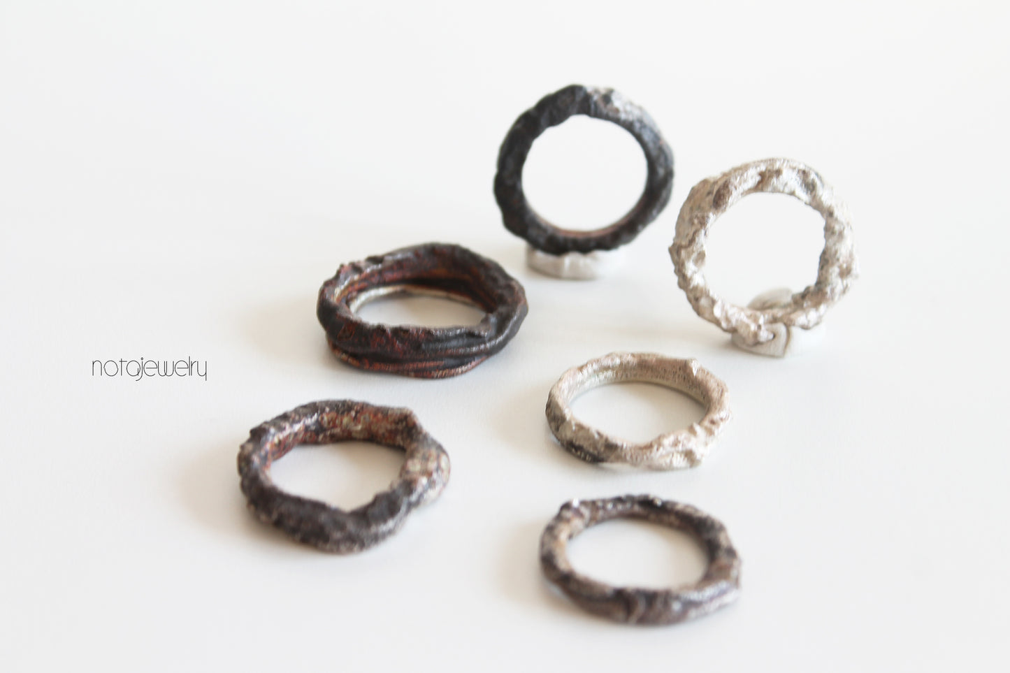 Unique Textured Raw White Silver Ring