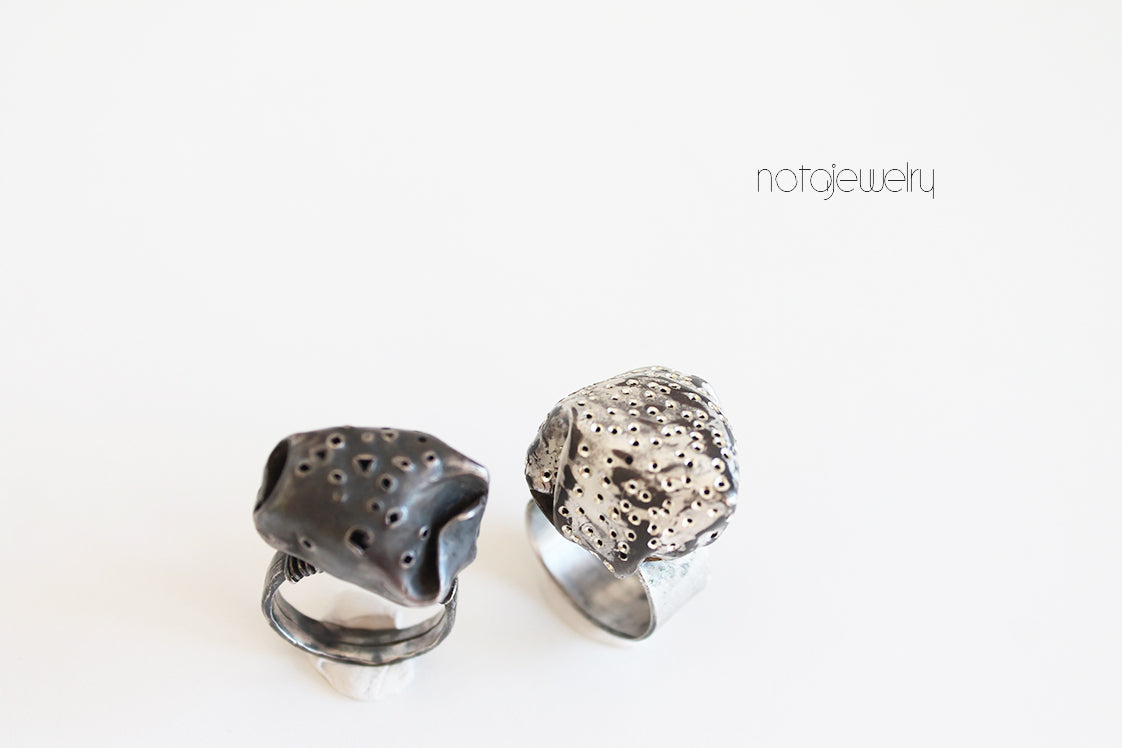 Black Silver Sculptural Unique Ring