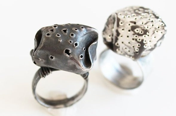 Black Silver Sculptural Unique Ring