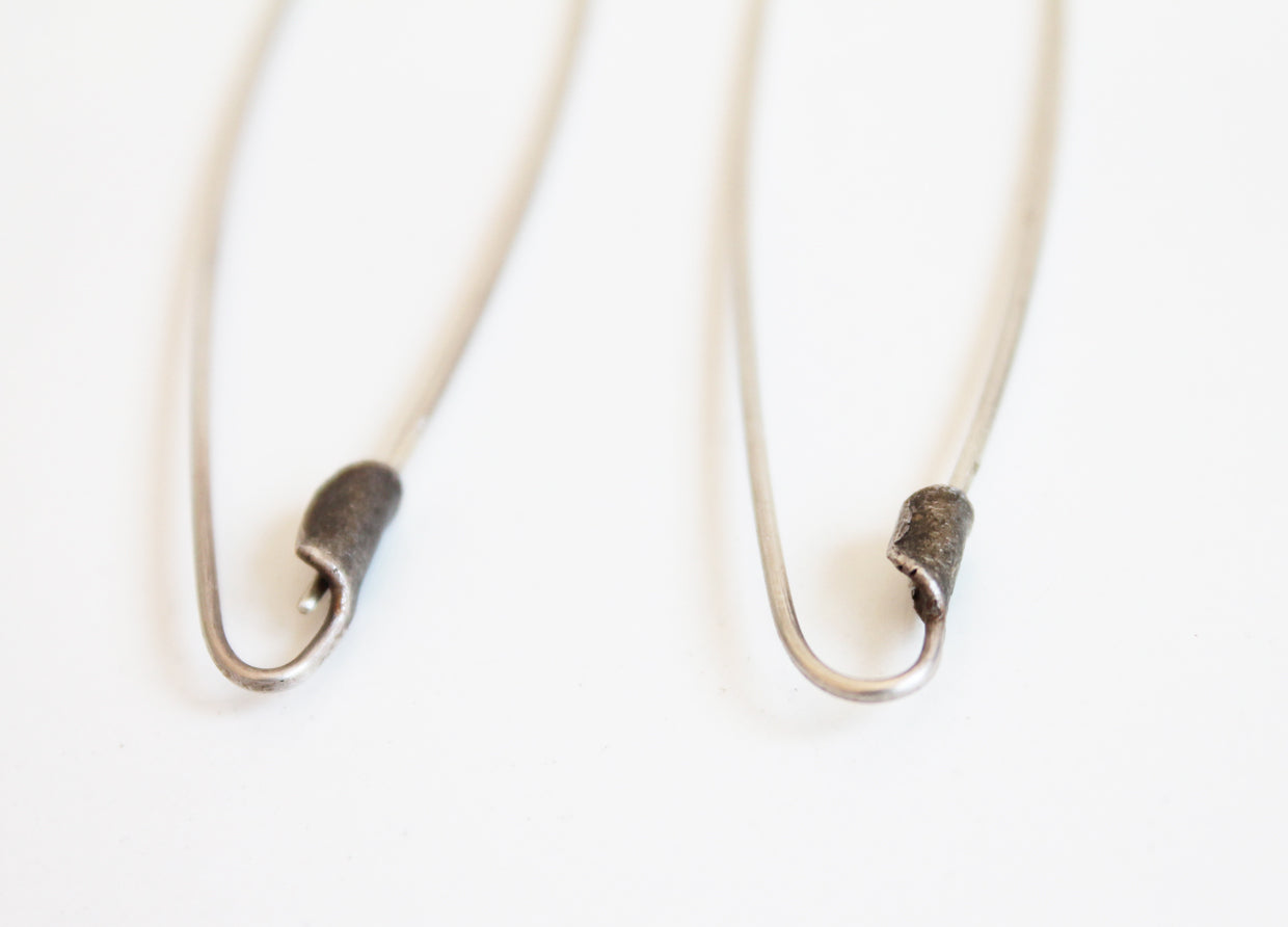 Silver Pins Earrings // raw silver or black silver
