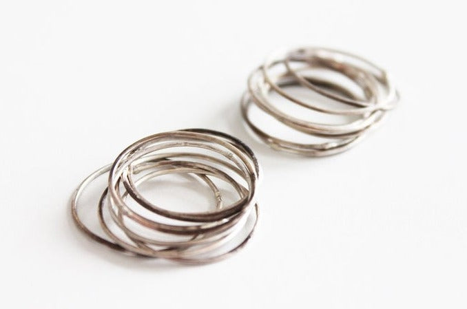 Set of 8 tiny silver unisex ring