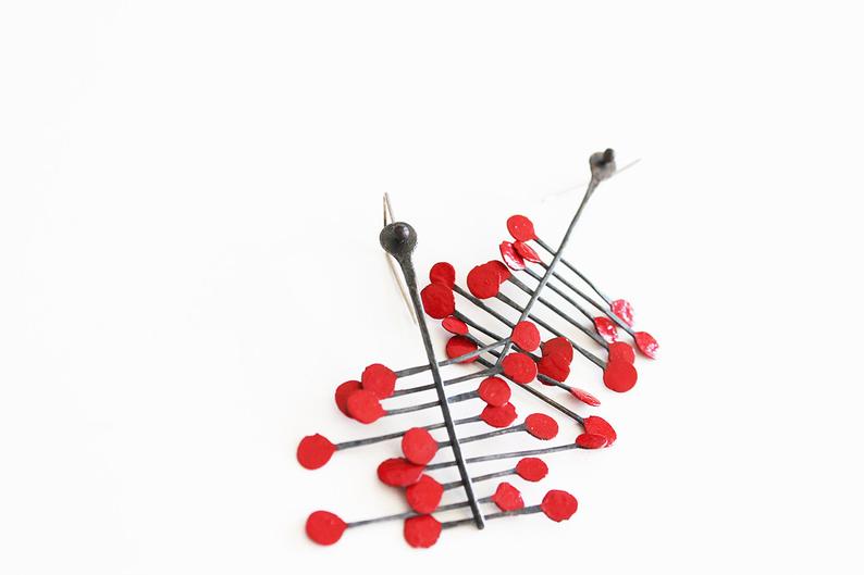 Bold silver earrings / Red, Green or Blue