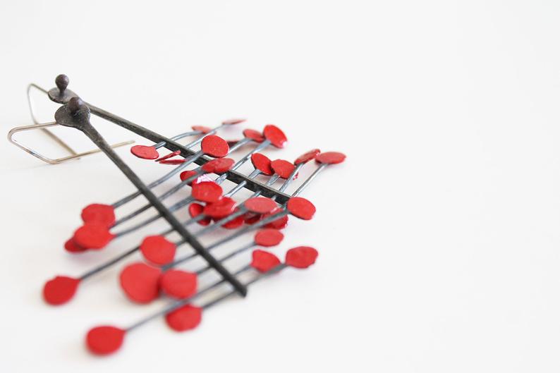 Bold silver earrings / Red, Green or Blue