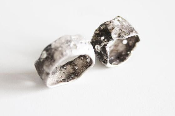 Bold texture silver ring / white or black silver