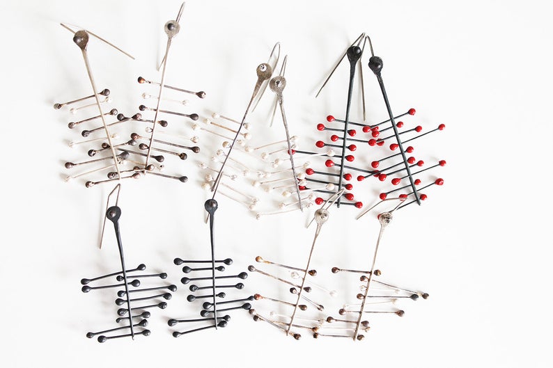 Big Black Silver dangle earrings / Red or Blue