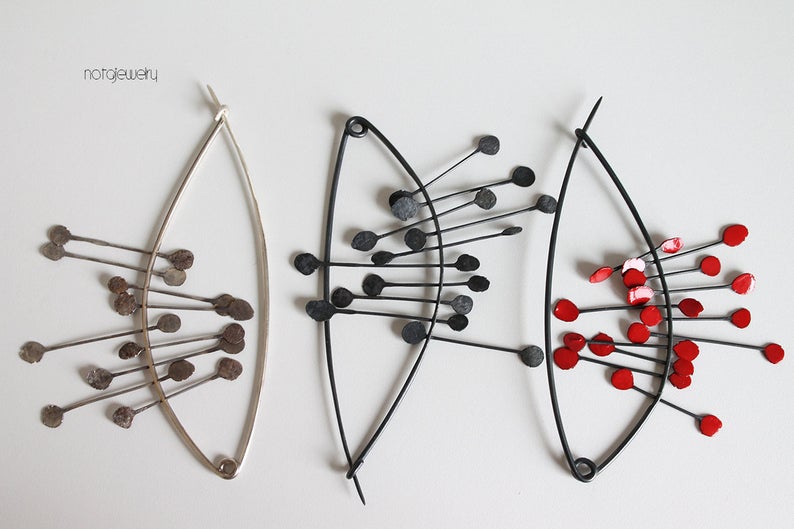 Big Black Silver Modern red Shawl Pin / Brooch