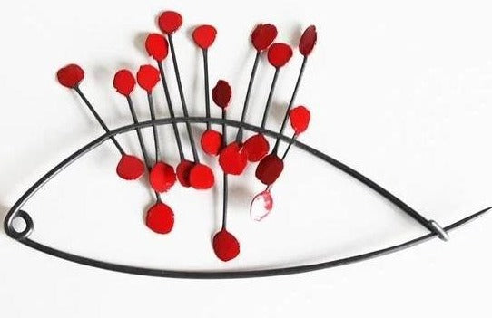 Big Black Silver Modern red Shawl Pin / Brooch
