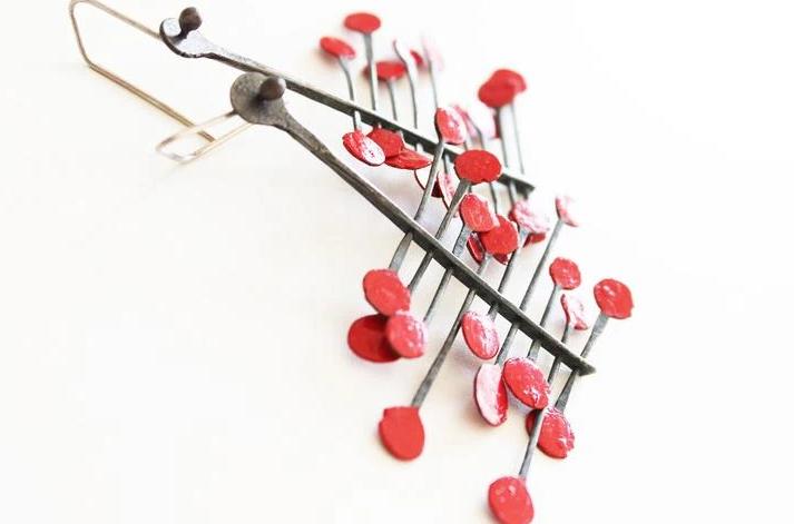 Bold silver earrings / Red, Green or Blue