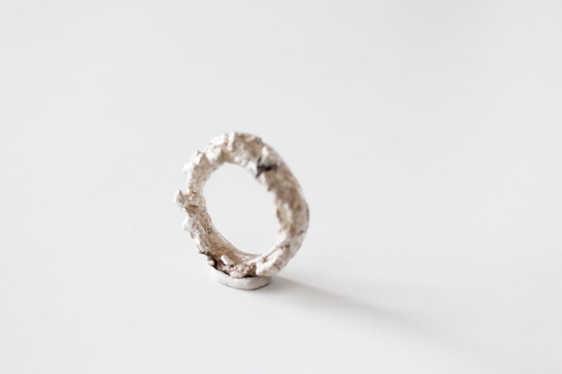 Unique Textured Raw White Silver Ring