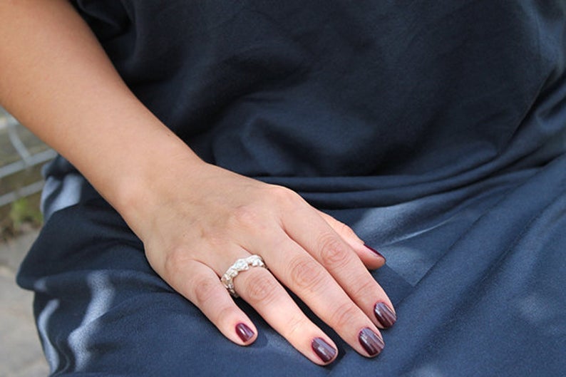 Unique Textured Raw White Silver Ring