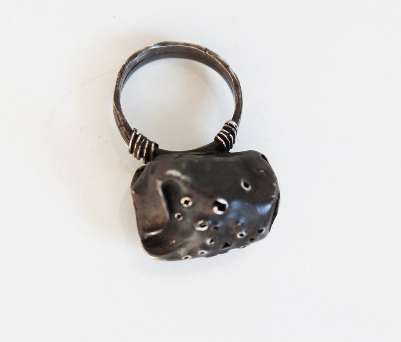 Black Silver Sculptural Unique Ring