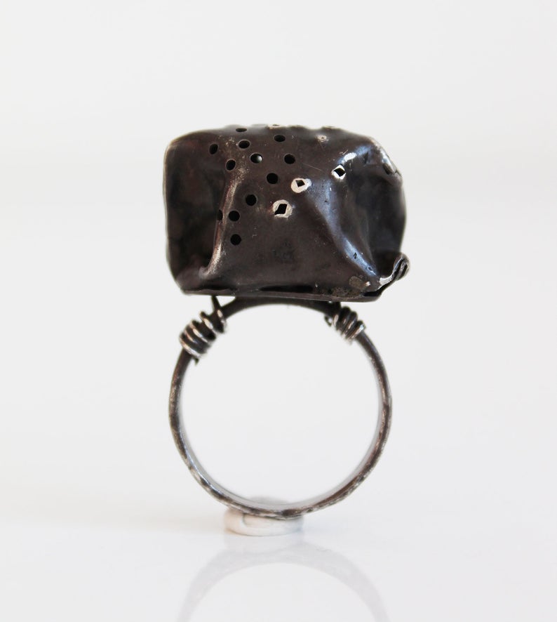 Black Silver Sculptural Unique Ring