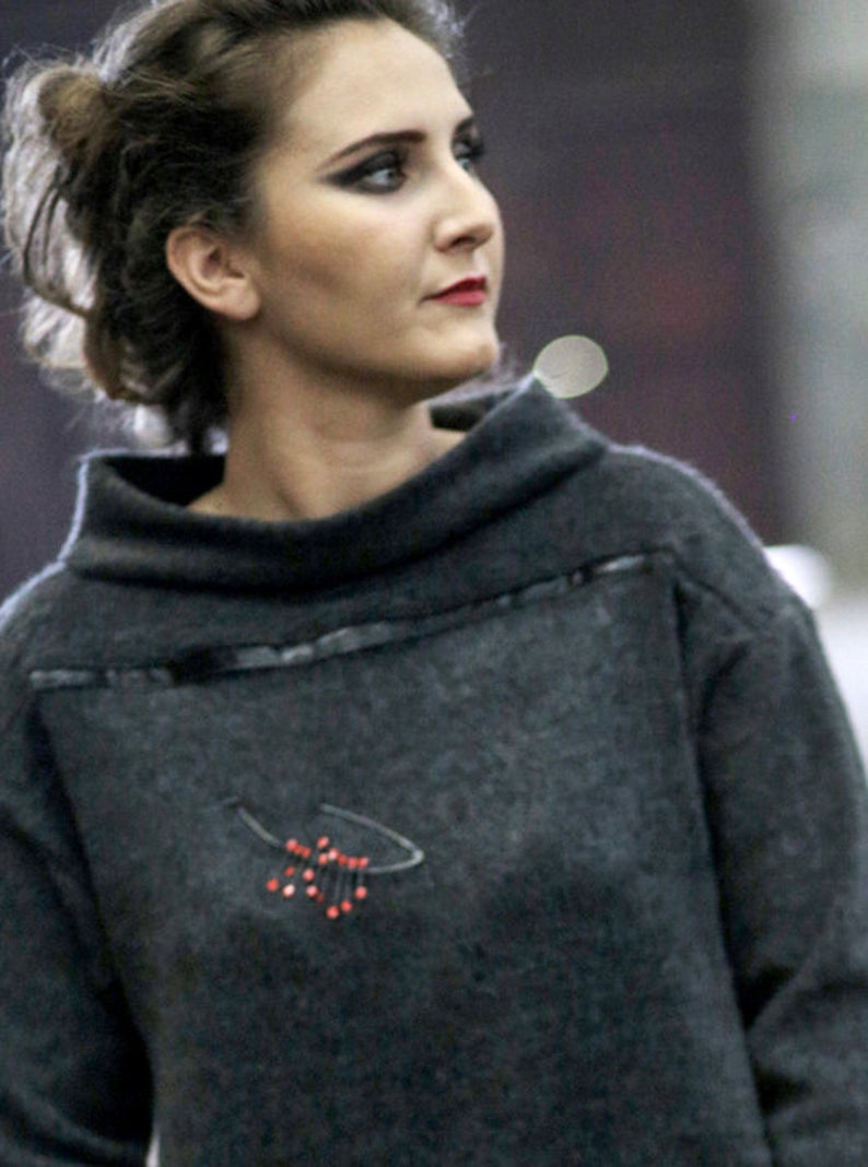 Big Black Silver Modern red Shawl Pin / Brooch