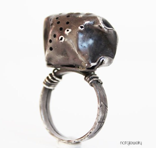 Black Silver Sculptural Unique Ring