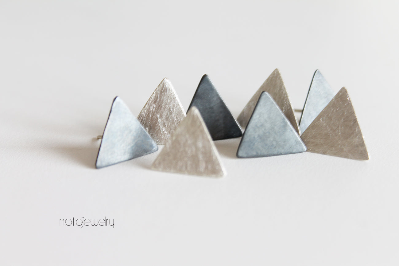 Black silver Triangle Minimal Earrings