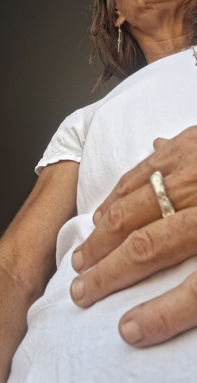 Unique white silver unisex ring