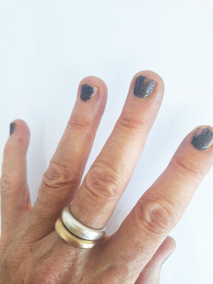 Elegant sandcast unique rings / Sterling silver + bronze