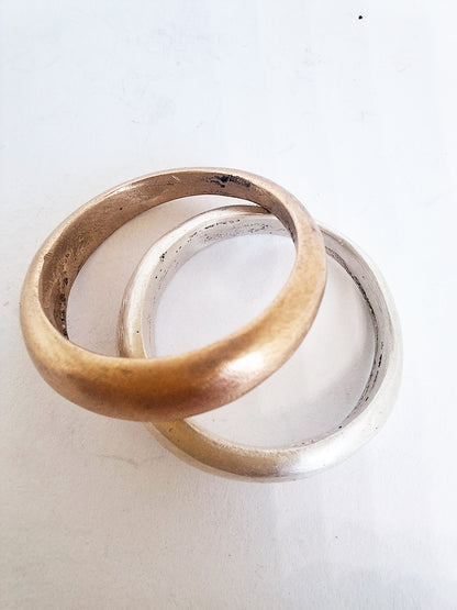 Elegant sandcast unique rings / Sterling silver + bronze