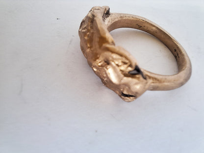 Unique sand cast statement ring in bronze