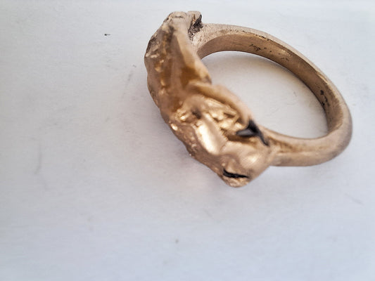 Unique sand cast statement ring in bronze