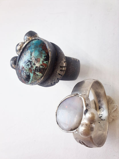 Black silver unique ring / Australian turquoise