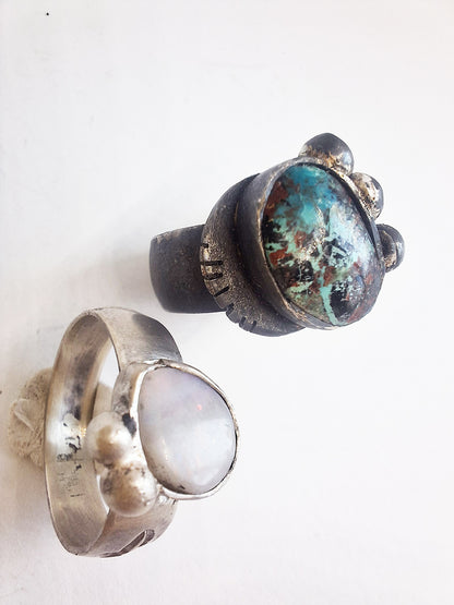 Black silver unique ring / Australian turquoise