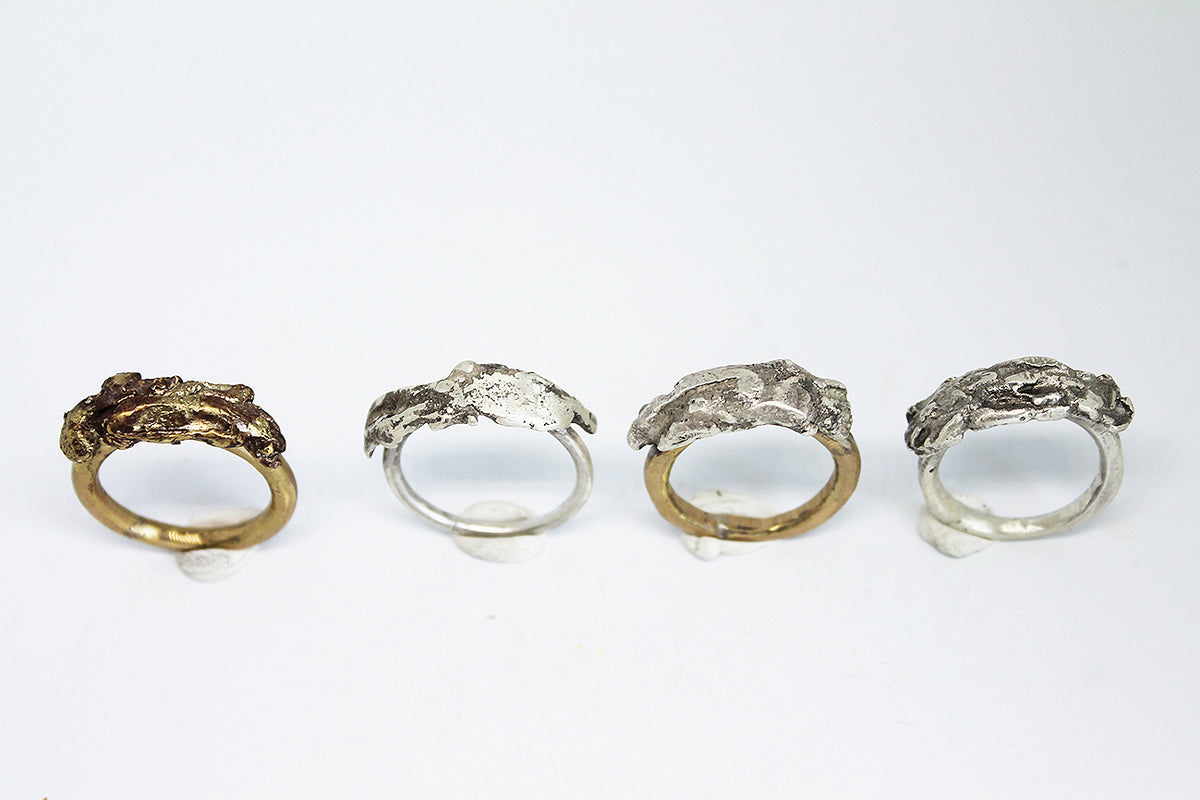 Unique sand cast statement ring in bronze