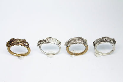 Unique sand cast statement ring in bronze