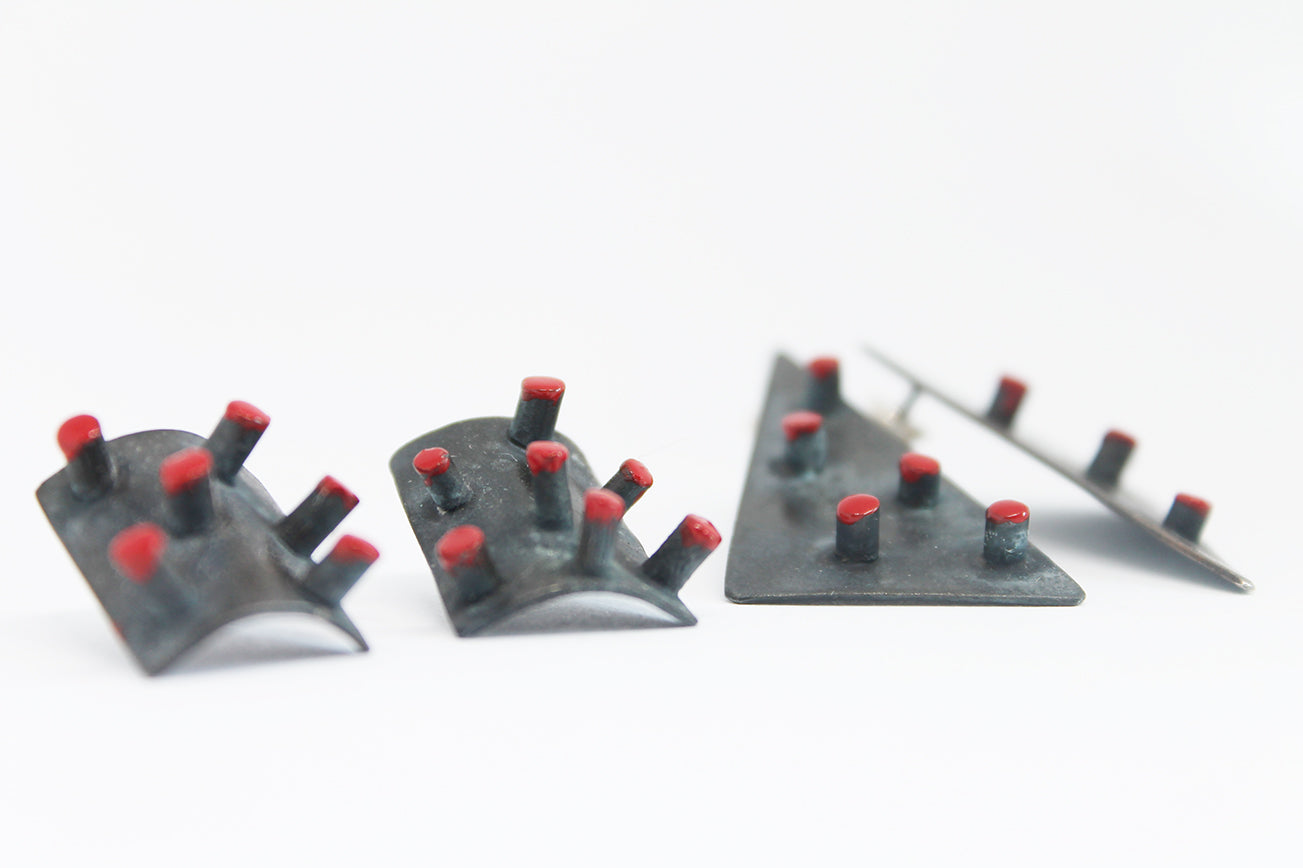 Unique statement silver spike earrings / StrawBerryBerry collection